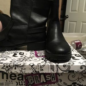 Black motorcycle-looking boots